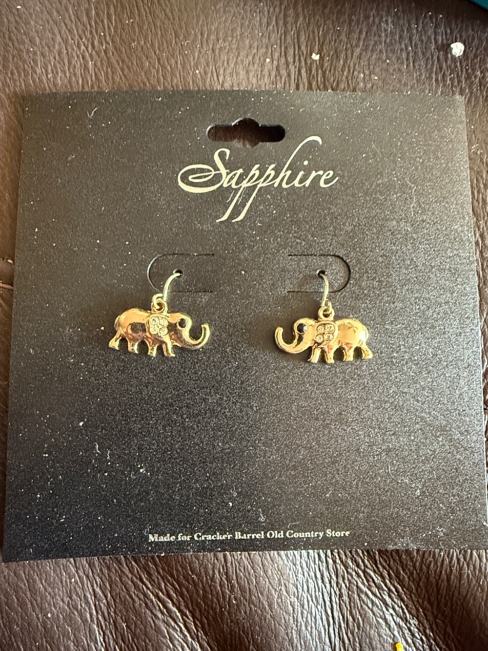 Sapphire Gold Elephant Dangle Earrings